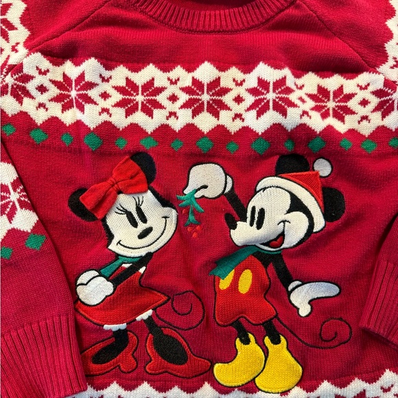 Red holiday fun Disney sweater with Mickey and Minnie! - Picture 4 of 11